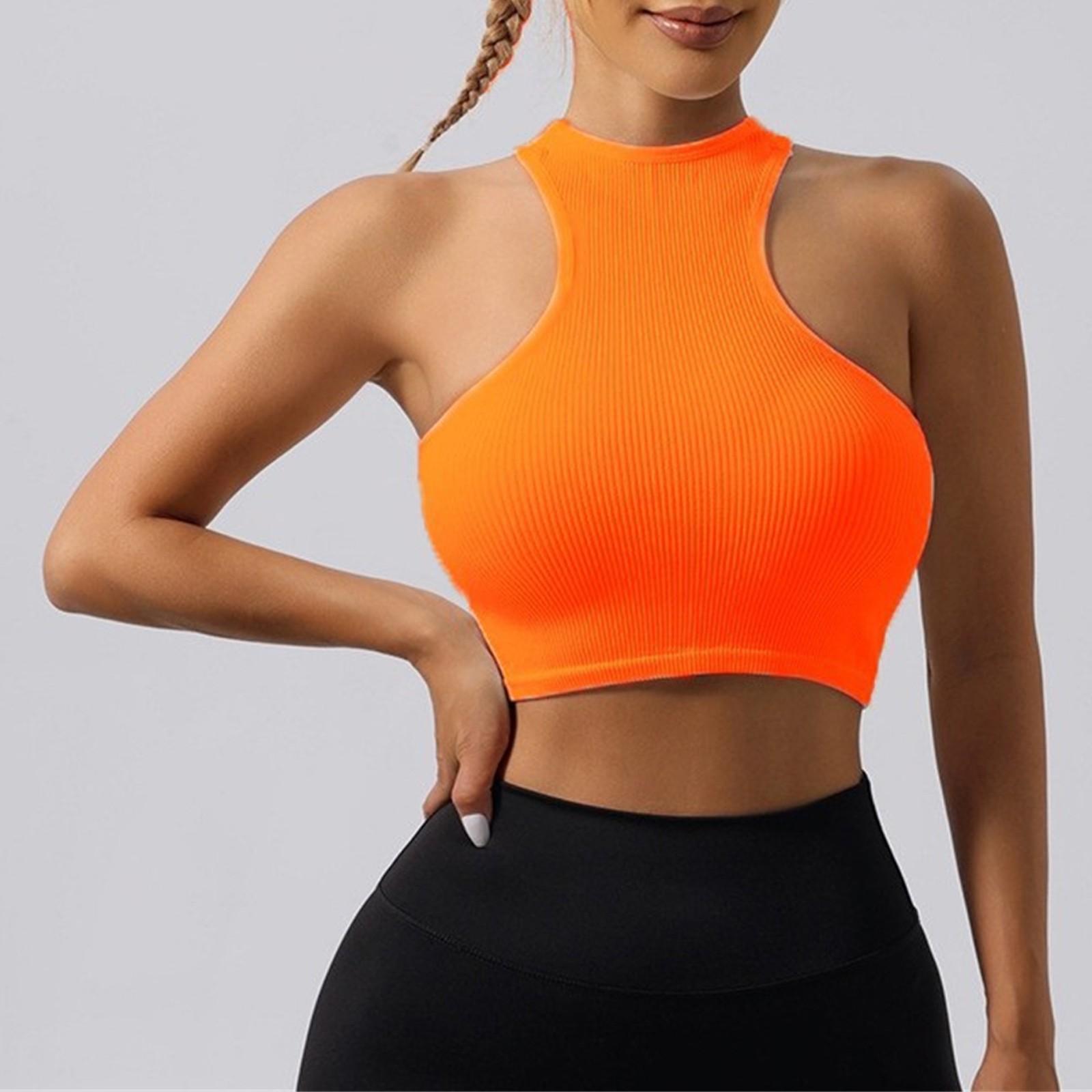 

Женская мода жилет для йоги из ниток бесшовный трикотажный бег спортивный облегающий жилет для фитнеса йога топ S оранжевый