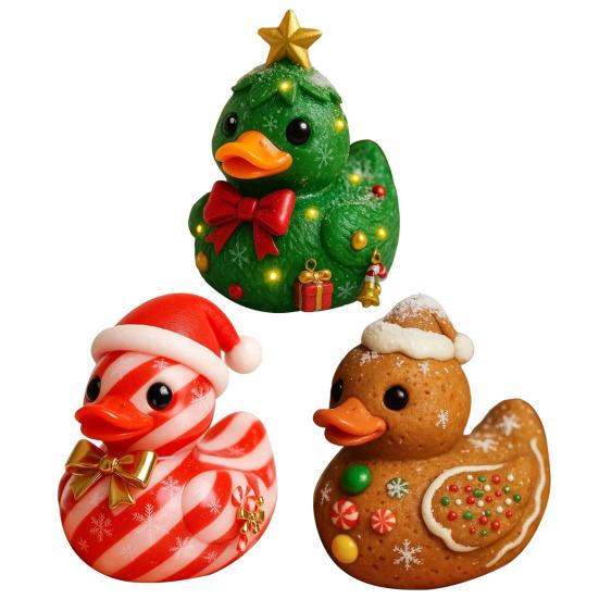 Christmas Duck Figurine Gingerbread Christmas Tree Duck Ornament Desktop Candy Cane Duck Statue