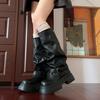 Retro British Style Thick Heel Platform Boots Women's 2025 Autumn and Winter New Simple and Versatile Height-increasing Fashion Knight Boots