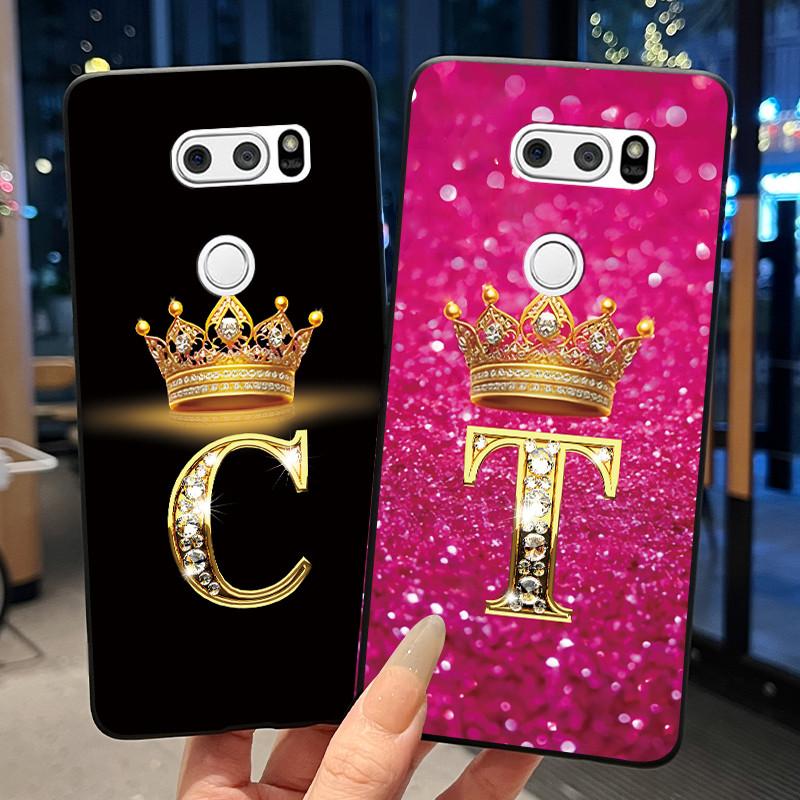 Phone Case For LG V30/V30 Plus/V30S ThinQ/V35 ThinQ Soft Silicone Beautiful Trendy Crown Letter Pattern Black Case Casing