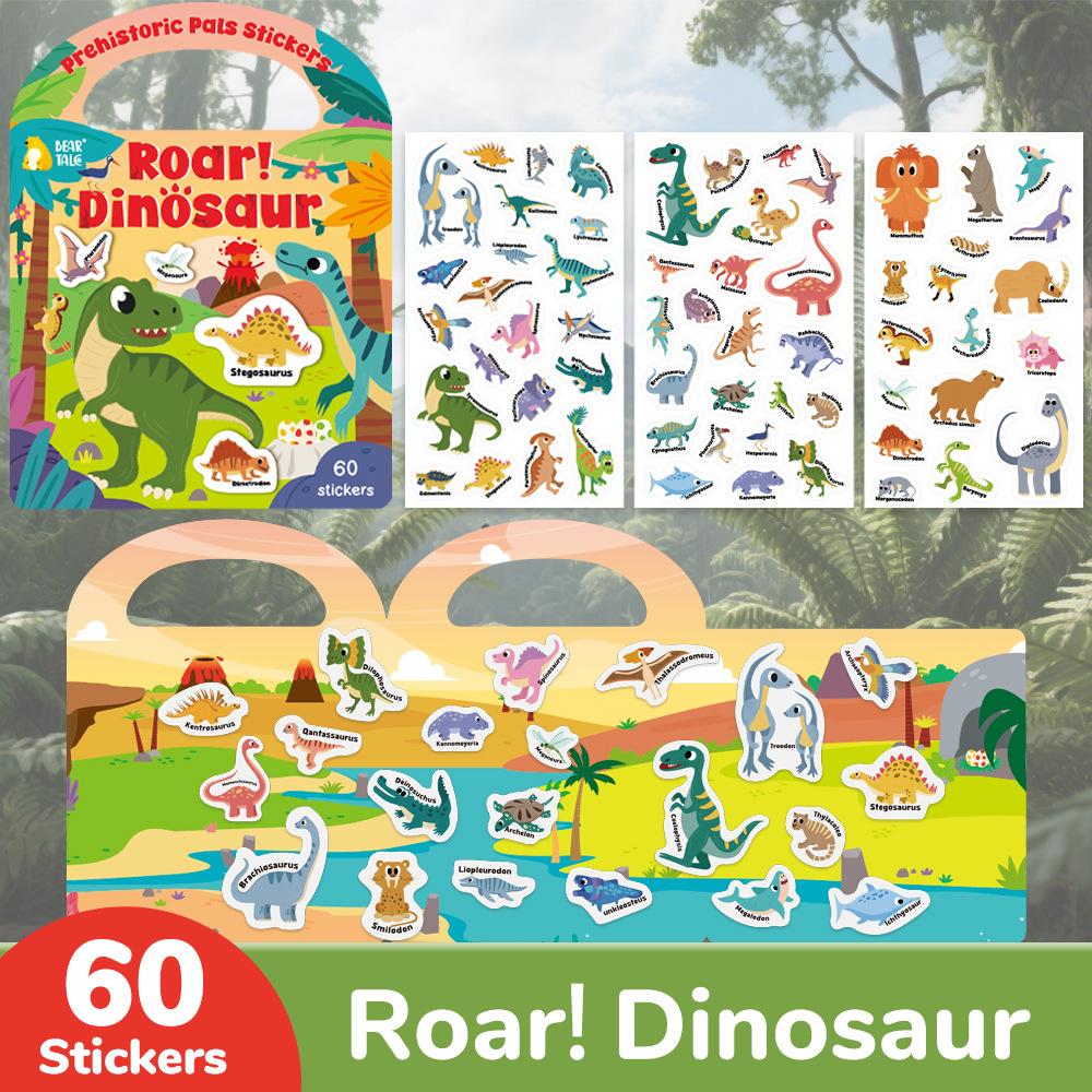 Reusable Sticker Collection Book for Kids Toddlers Dinosaurs Vehicles Funny Animal Cartoon Busy Sticker Toy Gift for Boys Girls