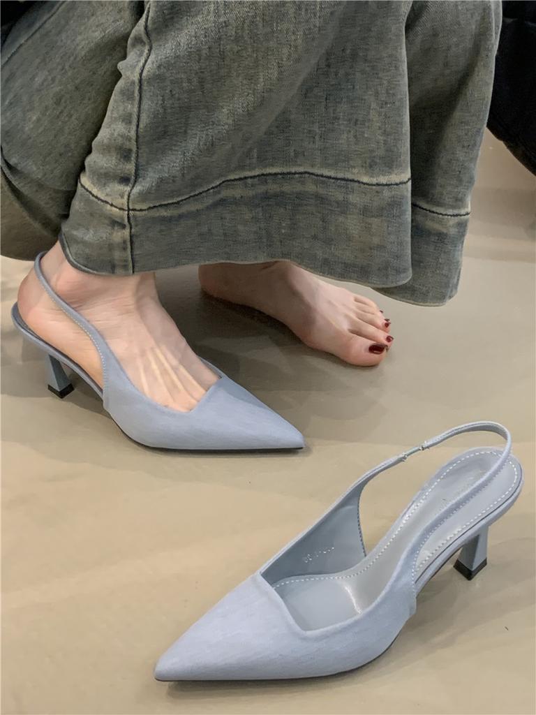 Fashion Shoes Pointed Toe Thin Heels Ladies' Slippers Luxury Slides Shallow Beige Heeled Sandals Slipers Women Low Designer Black 2025 S