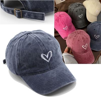 Nouveau Casquette Broderie Cœur Pêche Printemps/Été Réglable Décontractée Douce Casquette Canard Lavable Jean Casquettes de Baseball pour Femmes Hommes Couple