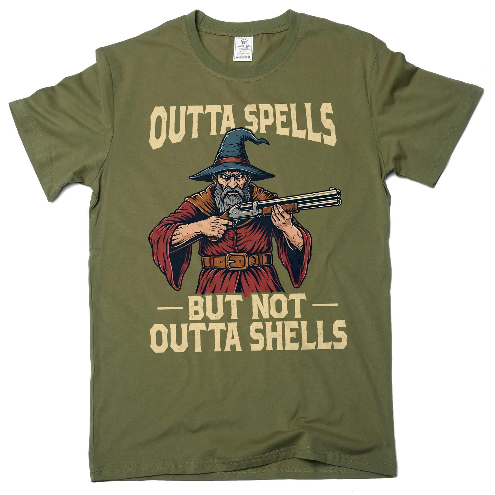 funny outta spells but not outta shells humorous wizard magician tee shirt S разноцветный