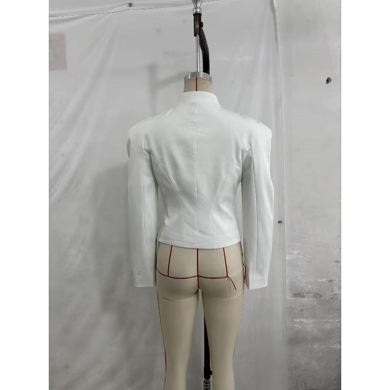 Elegant Women's Cropped Black Coats Pads Stand Collar Full Sleeve Jacket Autumn Lady Chic Commute Outwear