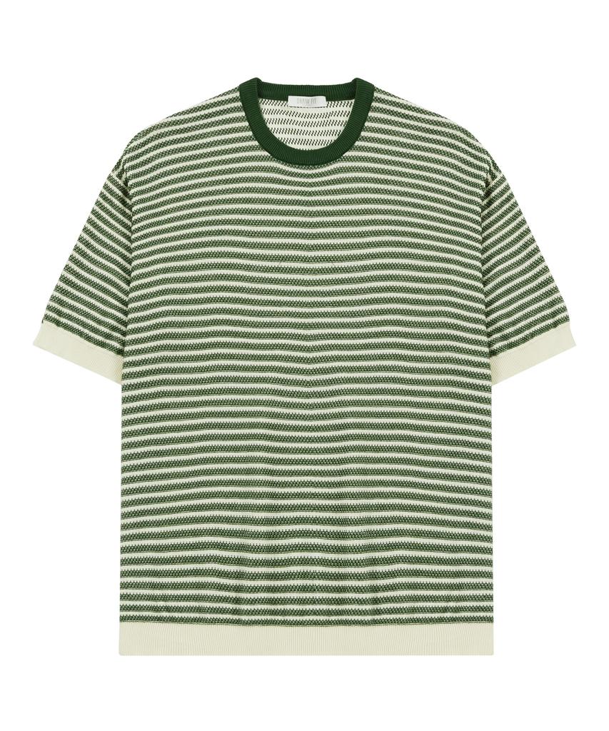 DRAW FIT Striped Texture Line Half Knit [Green]