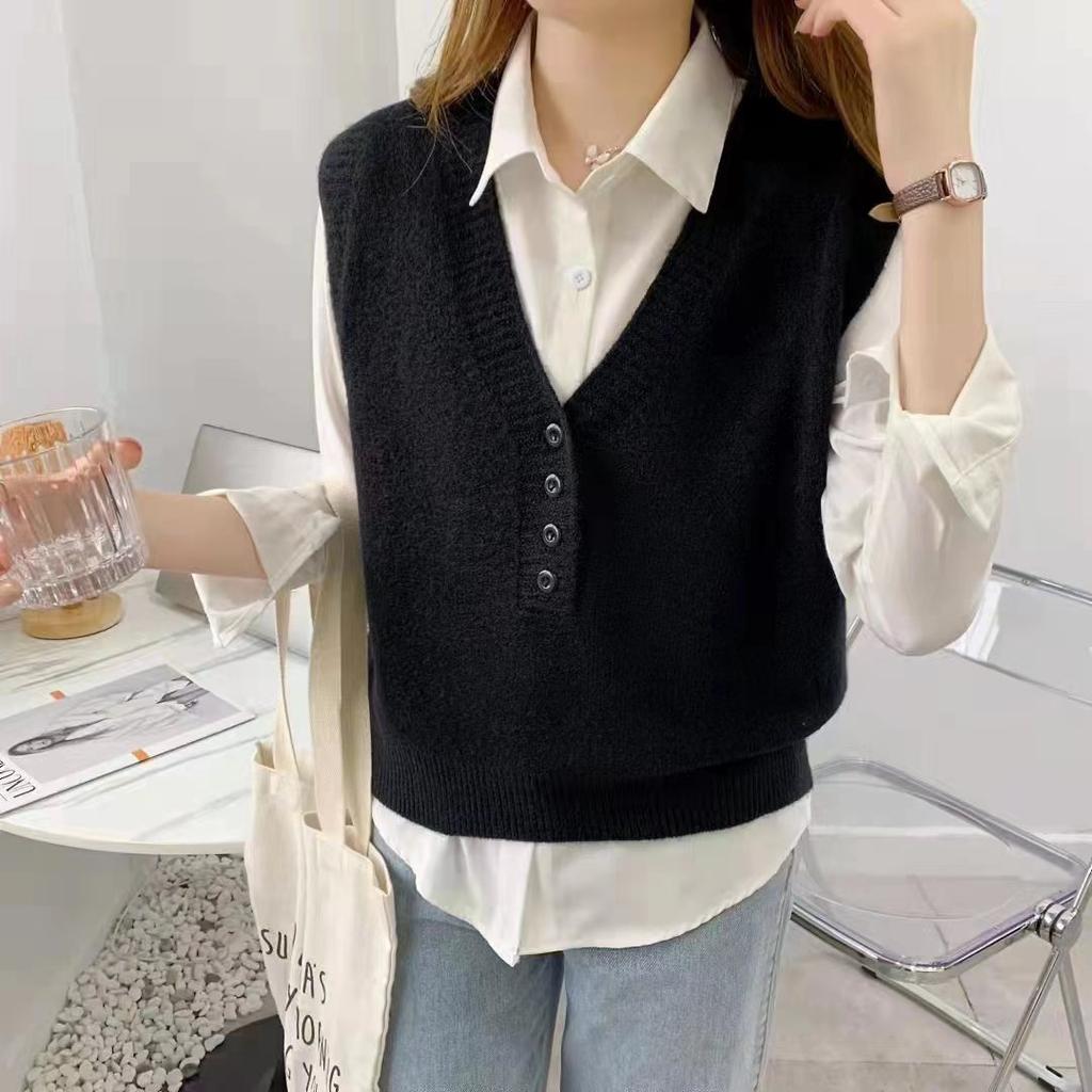 Knitted Vest for Women, New Korean Version, Loose and Stylish Layering Outfit, Sleeveless Sweater, Vest Outfit