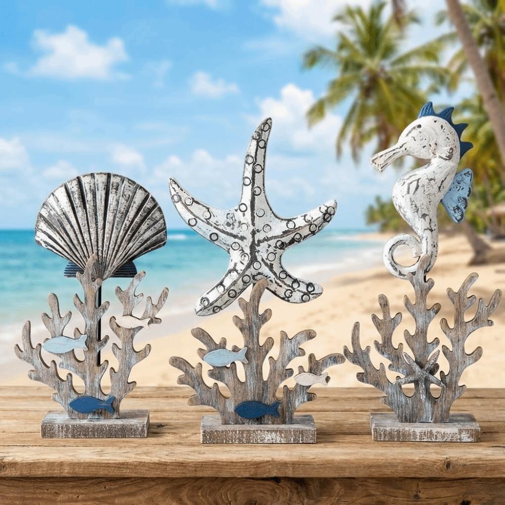 Vintage Wooden Ocean Animal Statue Handmade Coral Ornaments Unique Seahorse Figurine Living Room