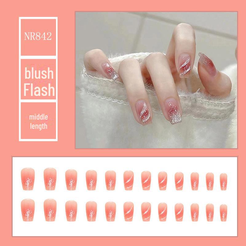 Medium & Long Rectangular T-Shaped Wearable French Cartoon Nail Art Patches - One Size Fake Nails