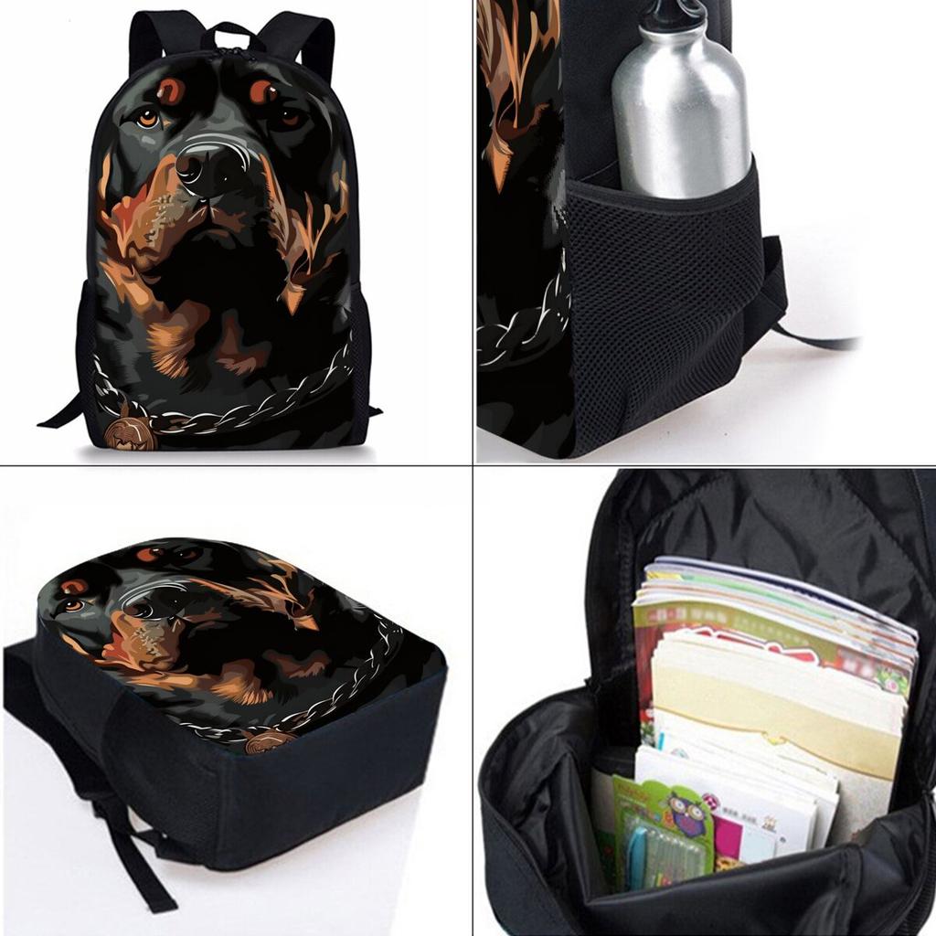 Set Tre Pezzi con Motivo Rottweiler Zainetti per Ragazzo e Ragazza Migliori Regali Cartone Animato 2D Borsa Scolastica per Bambini