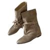 Soft leather version~ autumn and winter new retro pointed strap wide tube short boots women's fashion western boots inner heightening stacking boots