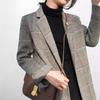 Plaid Suit Vintage Loose Mid-length Autumn and Winter Wool Plaid Small Suit Jacket Women