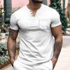 Summer Men's Thin V-Neck Solid Color Casual Breathable Short Sleeve T-Shirt With Pocket