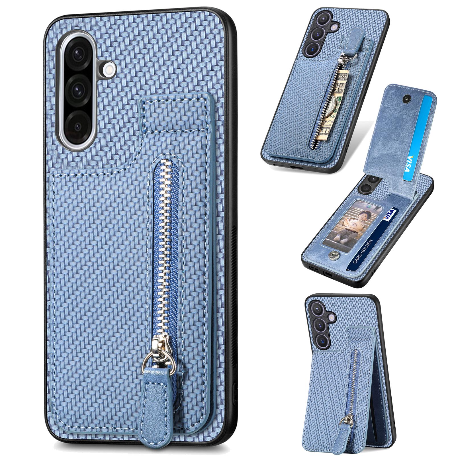 

Для Samsung Galaxy A36 5G Чохол Шкіряна Задня Кришка Телефону з Кишенею на Блискавці для Карт Підставка Blue