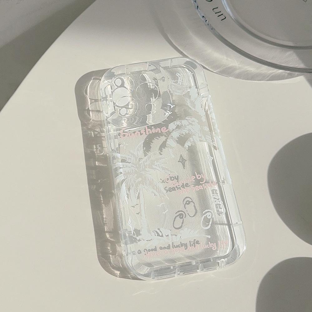 White Coconut Tree Apple 15 Mobile Phone Case IPhone14promax Soft Glue 13/12/11 All-inclusive Anti-fall 16