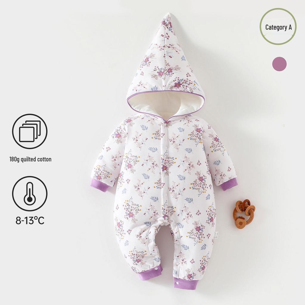 180g Thick Padded Hooded Baby Jumpsuit for Autumn/Winter - Warm Cotton Romper for Boys & Girls