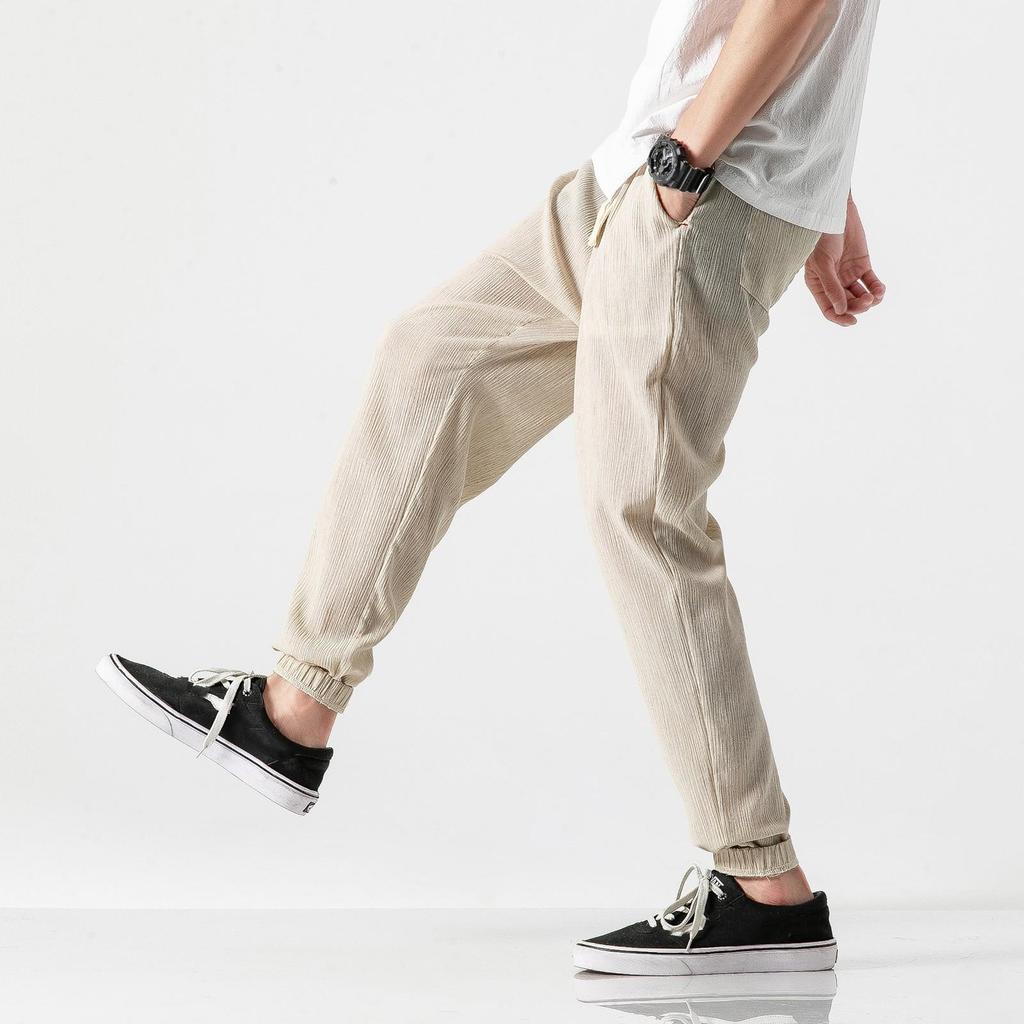Men's Thin Solid Color Drawstring Lantern Pants Mid Waist Simple Sports Casual Pants