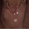 Bohemian Crescent Moon Star Multi Layered Necklaces For Women Choker Vintage Coin Cross Pendant Necklace Statement Jewelry 2024