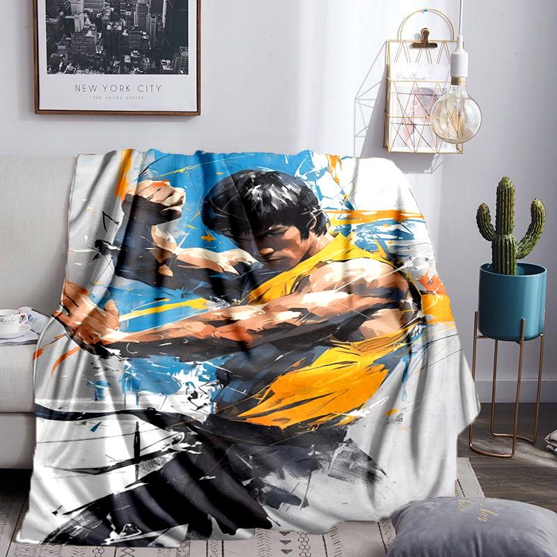 Dynamische Bruce-Lee-Pose Decke Leichte Flanell Bettdecke Perfekt für Reisen, Camping, Wohnzimmer, Büros, Sofas, Fan Weihnachtsgeschenk