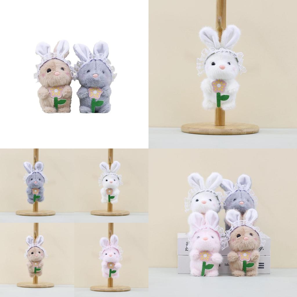 Adorable Plush Bunny Keychain Cute Flower Holding Rabbit Doll Bag Charm Toy 17cm