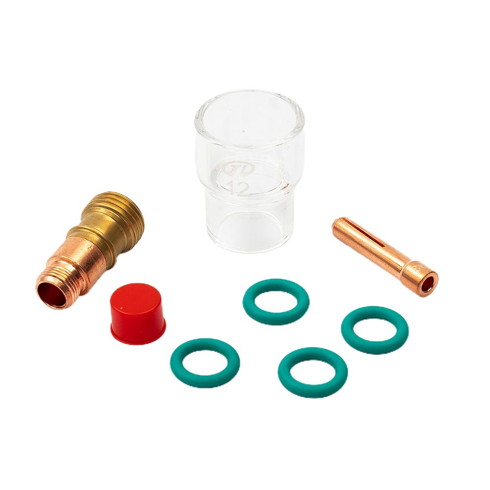 7PCS TIG Welding Torch Kit with For Stubby Gas Lens and #12 Glass Cup for WP-17 WP-18 WP-26 Air-Cooled Torch Systems