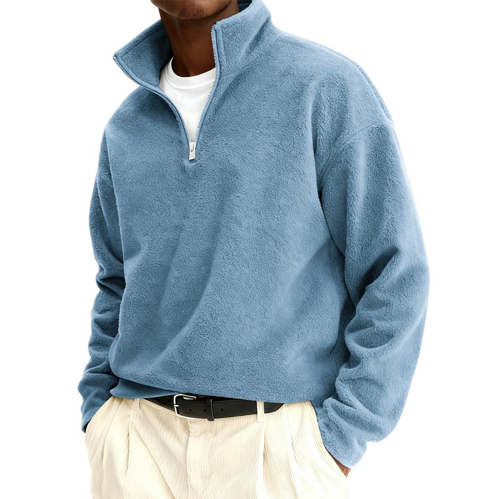 Men's And Women's Solid-color Casual Half-pull Long-sleeved Sweatshirt, Men's Double-sided Fleece Warm Sweatshirt