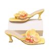 Women's High-Heeled Flip-Flop Sandals, 2025 Summer Collection, Floral Square Toe Design, Thin Heel, Niche Style, In Stock
