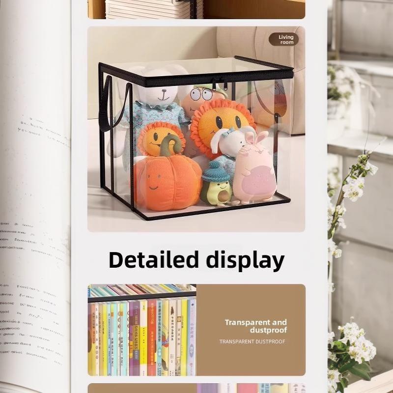 Space Saving Clear Transparent Book Storage Organizer with Sturdy Zipper Comfortable Handles for Bedroom Closet Storage