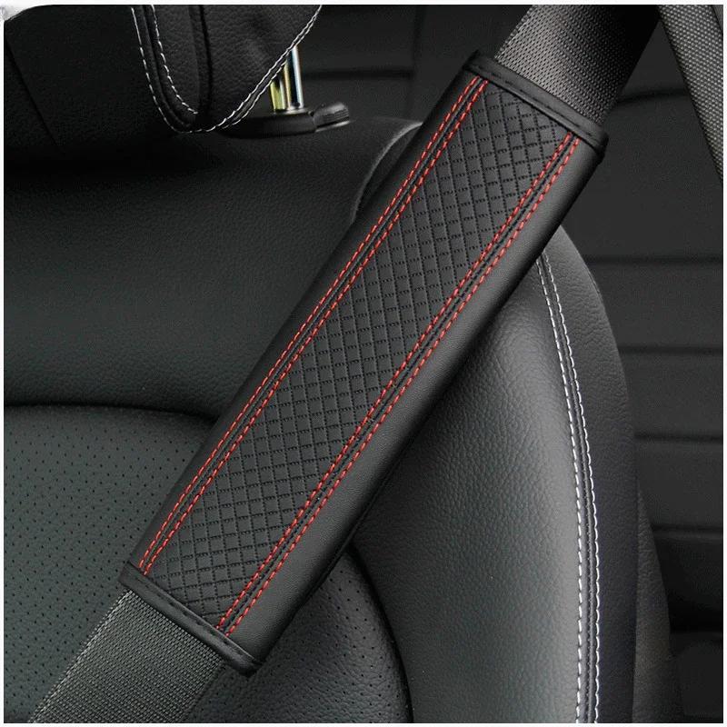 1/2Pcs PU Leather Car Seat Belt Shoulder Cover Embossed Safety Belt Protective Cover Comfortable Embroidered Auto Seatbelt Trim