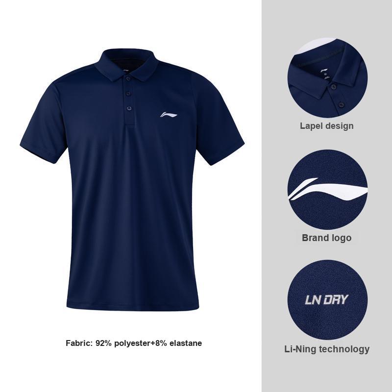Li-Ning Versatile Simple Fashion Solid Color Pullover Short Sleeve Polo Shirt Men tops Deep-Navy APLW517-3