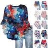 3/4-Ärmel-Hemden für Damen, bedruckte Grafik-T-Shirts, Blusen, lässige Oberteile in Übergröße, Basic-Oberteile mit Rüschenärmeln, Unabhängigkeitstag