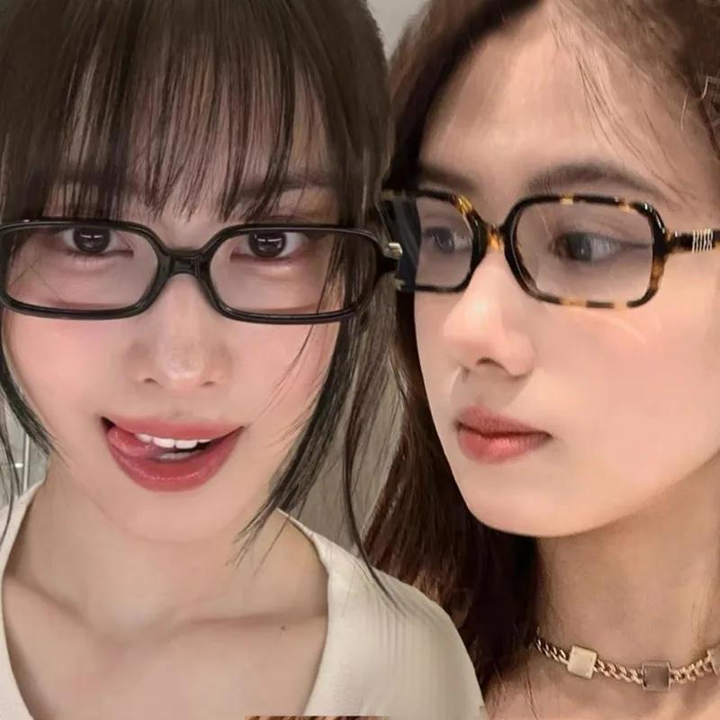 Korean Square Frame Leopard Print Glasses New Black Rectangle Frame Women Men Vintage Fashion Trends Eye Protection Eyewear