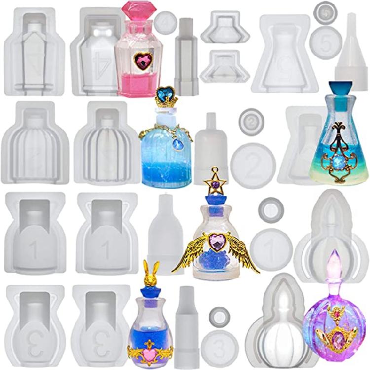 6Pcs Resin Molds for Perfume Bottle,Silicone Resin Casting Molds with Stopper Epoxy Molds Kit for DIY Perfume Bottles