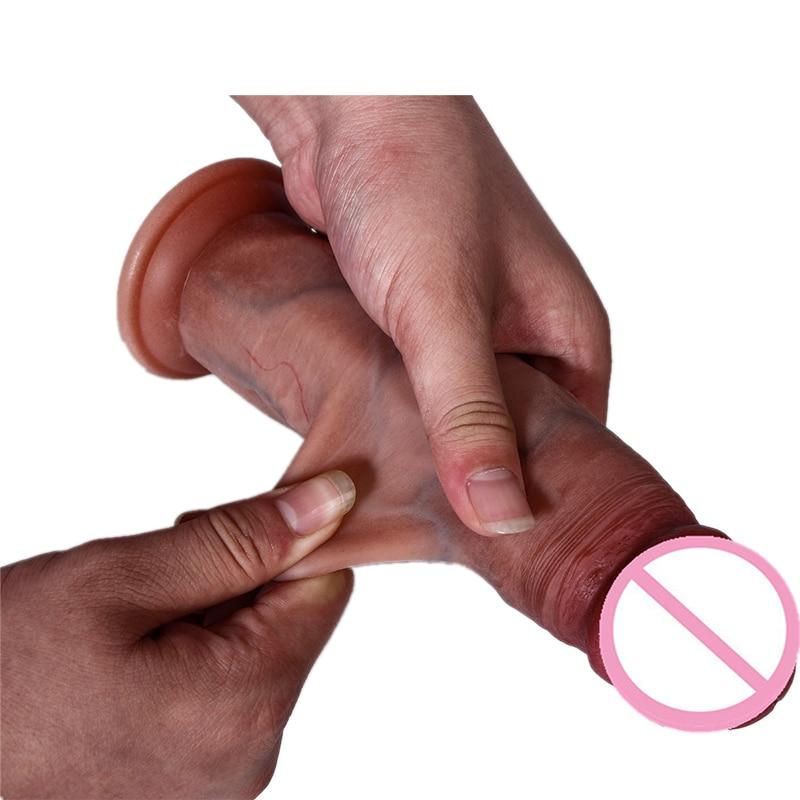 18.5cm Simulation Dildo Realistic Sliding Foreskin G Spot Stimulate Soft Silicone Penis Soft Huge Big Dick Suction Cup Sex Toys