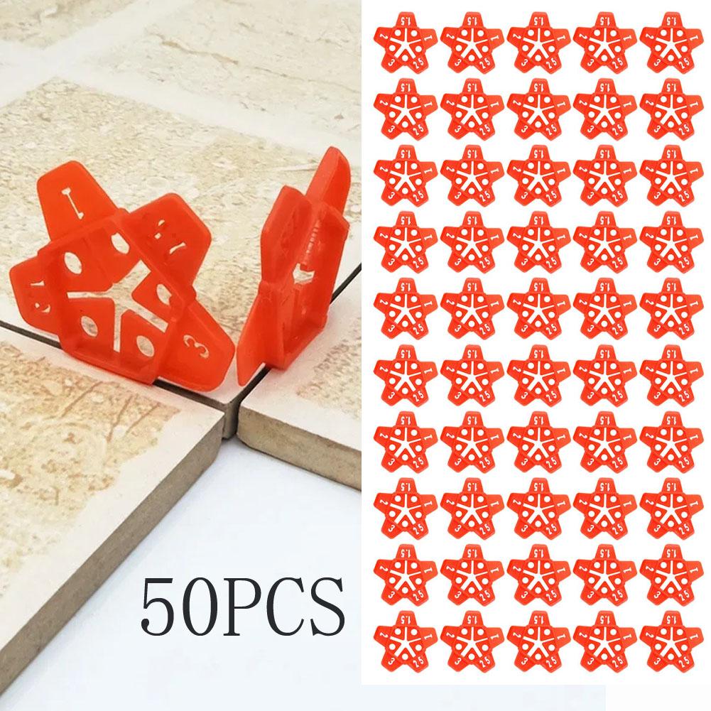 50 Stück Fliesen Nivelliersystem Abstandshalter Clips für Boden Wand Fuge 1-3mm Bauwerkzeug Roter PE-Kunststoff Wiederverwendbar