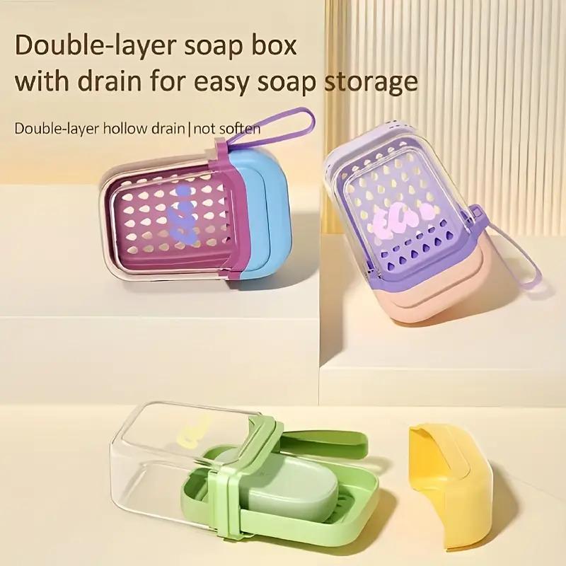Portable travel soap box, new creative travel specific double-layer sealed drain mini soap box with lid