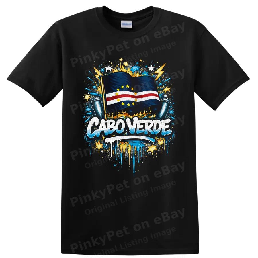 Cabo Verde Flag T Shirt w/ Colorful Paint Splash Stars Patriotic Graphic Tee