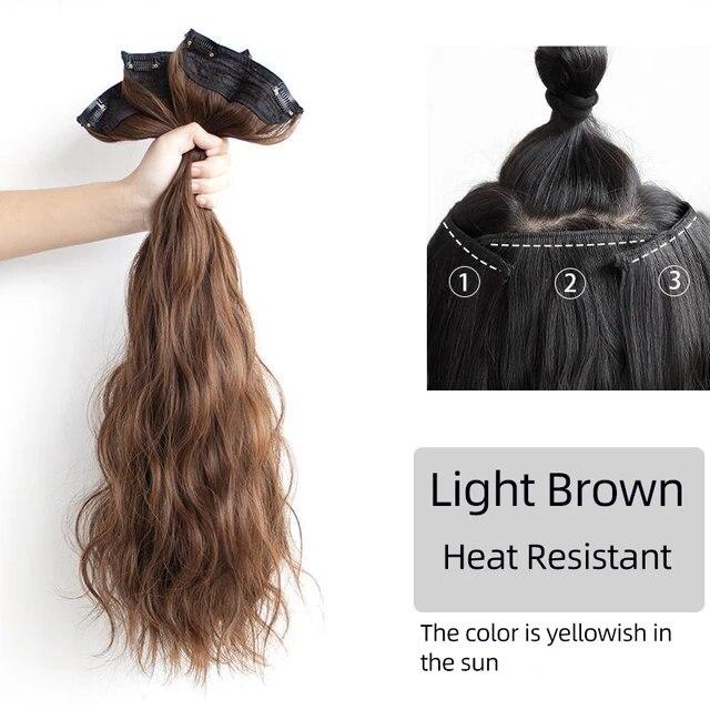 Extensii de păr sintetic, lung, drept, ondulat, ondulat, perucă falsă naturală, cu clipă pentru femeie, o singură bucată pentru femei