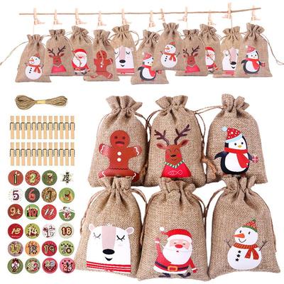 Christmas Advent Calendar Bag Merry Xmas Eve Stocking Home Door Table Fireplace Mantle Decoration Kid Boy Girl Gift Present