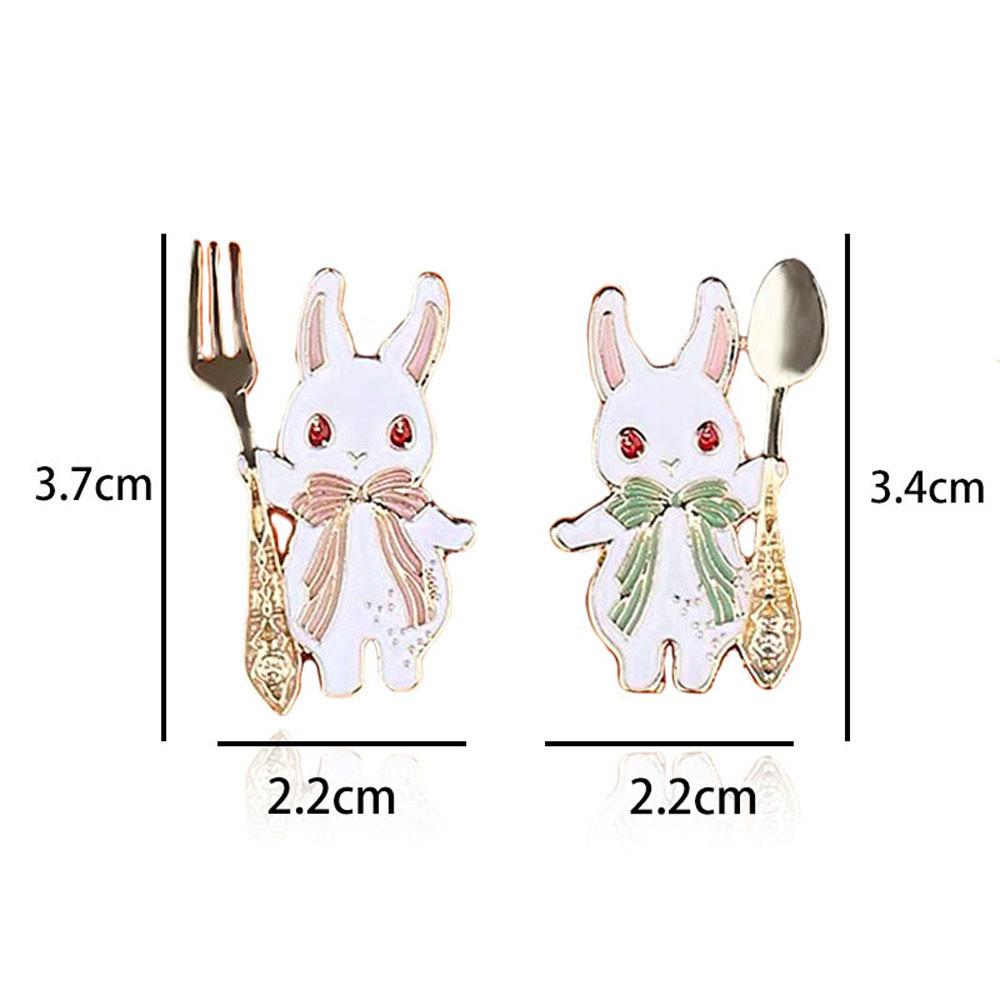 Fork Spoon Pastel Blue Pink Foodie Rabbit Brooch Pin Collar Accessories Bunny Badge Fashion Jewelry