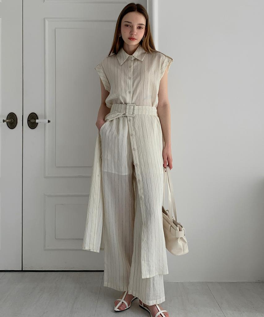 Baseukala Stripe Banding Wide Slacks (2Colors)