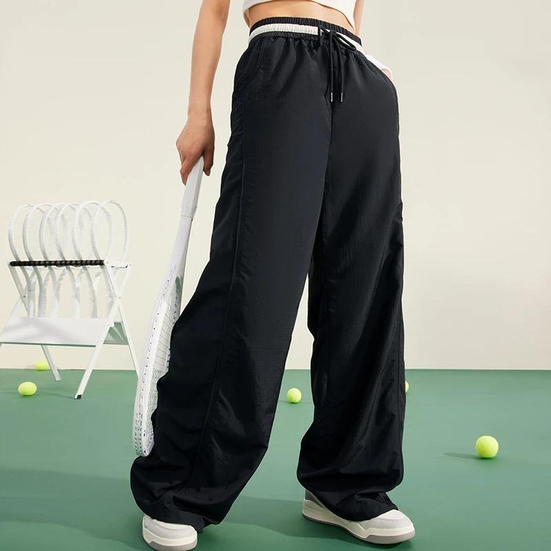 Li Ning X HZW Collaboration CF Su Series Letter Print Straight Leg Sports Pants Women bottoms Black AYKT694-3