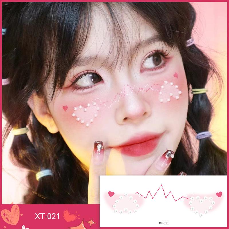 Cute Heart Face Stickers for Valentine's & New Year - Temporary Tattoos for Kids' Makeup & Stage Performances