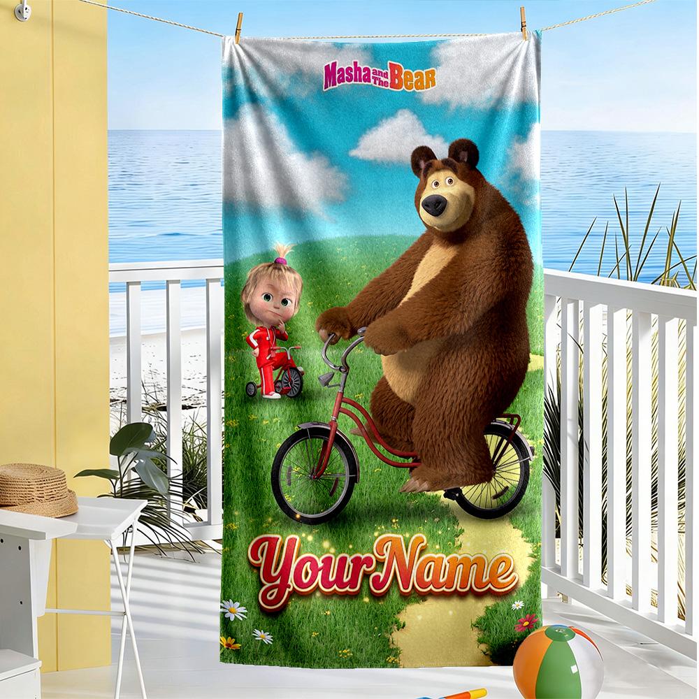 Masha Bear Customizable Name Beach Towel Super Soft Microfiber Quickdry Fabric Portable for SwimmingBeachCamping Travel Beach AccessoriesGym