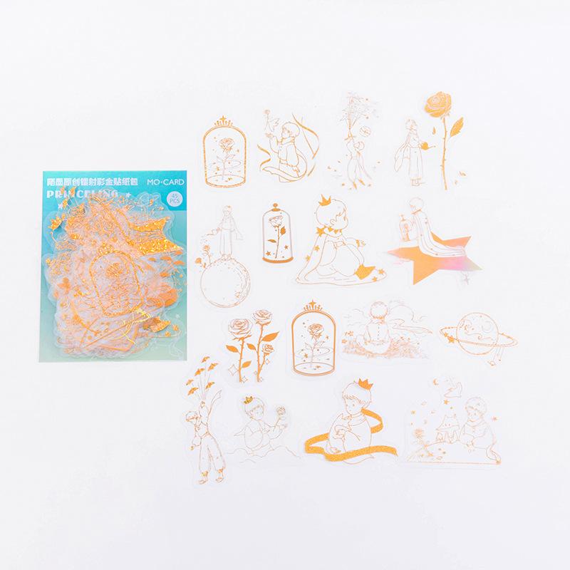 45 Pcs Bronzing Stickers Foil Gold Star Moon Flower Stickers Set Decorative Vintage PET Stickers For Scrapbook Diary Crafts Card