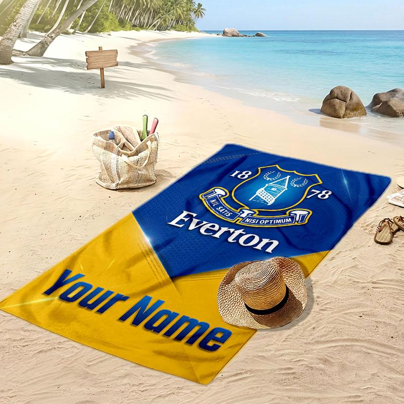 Everton FC Personalized Printed Beach Towel Soccer Logo Support Custom Name Text Absorbent Towel For Sport Travel Special Gift