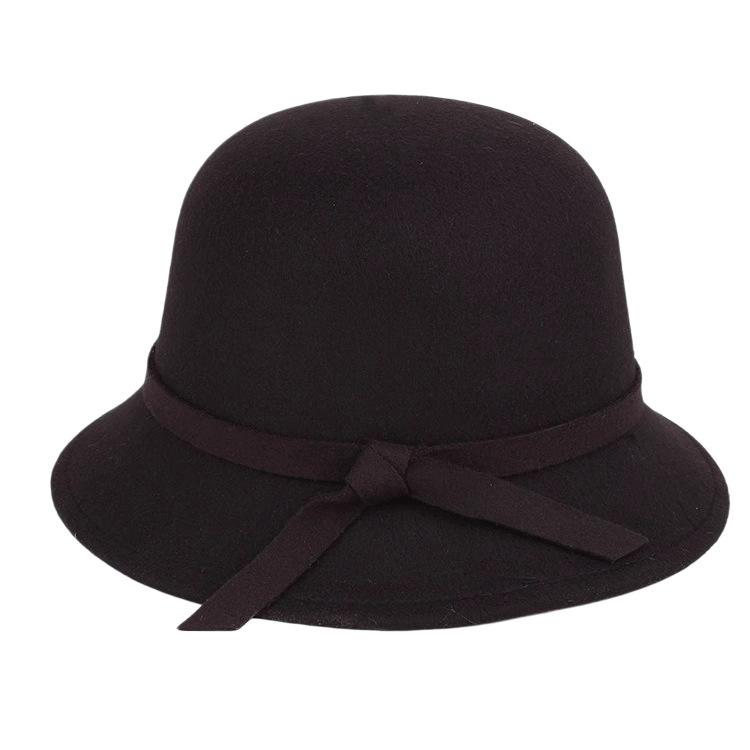 Autumn and winter new women's woolen top hat Hepburn style small brim basin hat pearl decoration French retro fashion shows small face