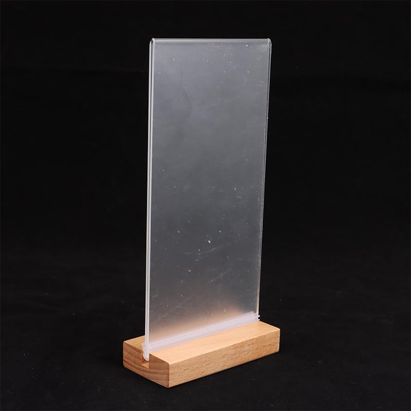 Table Top Wooden Acrylic Sign Holder Display Stand Double Sided, Bottom Load, Portrait Style Menu Paper Ad Photo Picture Frame