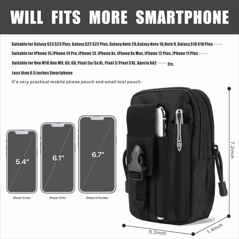 Tactical EDC Pouch Molle Waist Bag With Carabiner Heavy Duty Utility Belt Phone Holster Fits Large Smartphones & Tools