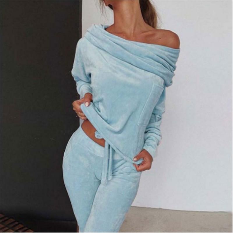 

Женский осенний домашний костюм большого размера Топ с длинным рукавом+Длинные брюки Элегантный комплект из двух предметов XS